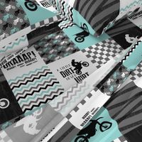 Motocross//A little dirt never hurt - wholecloth Cheater Quilt - Aqua