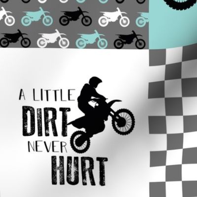Motocross//A little dirt never hurt - wholecloth Cheater Quilt - Aqua