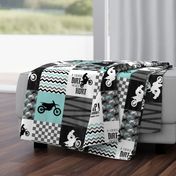 Motocross//A little dirt never hurt - wholecloth Cheater Quilt - Aqua