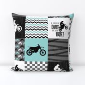 Motocross//A little dirt never hurt - wholecloth Cheater Quilt - Aqua