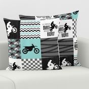 Motocross//A little dirt never hurt - wholecloth Cheater Quilt - Aqua