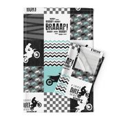 Motocross//A little dirt never hurt - wholecloth Cheater Quilt - Aqua