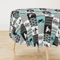 Motocross//A little dirt never hurt - wholecloth Cheater Quilt - Aqua