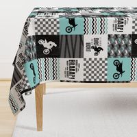 Motocross//A little dirt never hurt - wholecloth Cheater Quilt - Aqua