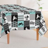 Motocross//A little dirt never hurt - wholecloth Cheater Quilt - Aqua