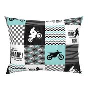 Motocross//A little dirt never hurt - wholecloth Cheater Quilt - Aqua