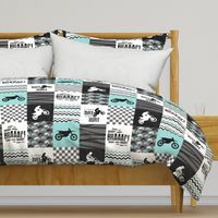 Motocross//A little dirt never hurt - wholecloth Cheater Quilt - Aqua