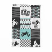 Motocross//A little dirt never hurt - wholecloth Cheater Quilt - Aqua