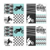 Motocross//A little dirt never hurt - wholecloth Cheater Quilt - Aqua