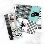 Motocross//A little dirt never hurt - wholecloth Cheater Quilt - Aqua