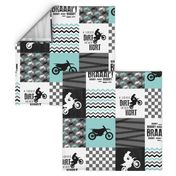 Motocross//A little dirt never hurt - wholecloth Cheater Quilt - Aqua