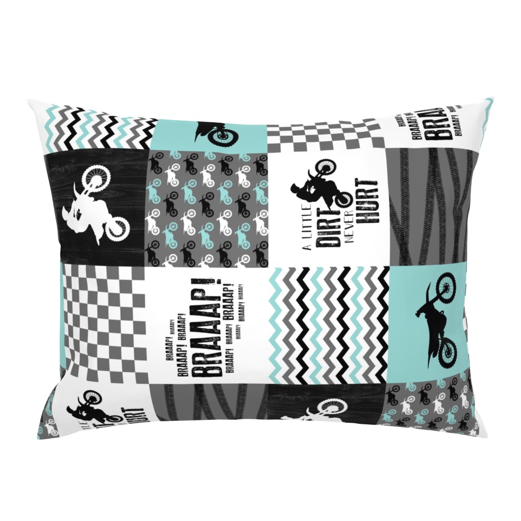 Motocross//A little dirt never hurt - Wholecloth Cheater Quilt - Aqua - Rotated