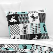 Motocross//A little dirt never hurt - Wholecloth Cheater Quilt - Aqua - Rotated