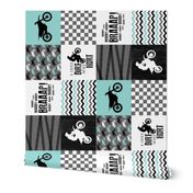 Motocross//A little dirt never hurt - Wholecloth Cheater Quilt - Aqua - Rotated