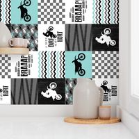 Motocross//A little dirt never hurt - Wholecloth Cheater Quilt - Aqua - Rotated