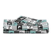 3 inch Motocross//A little dirt never hurt - wholecloth cheater quilt - aqua - rotated