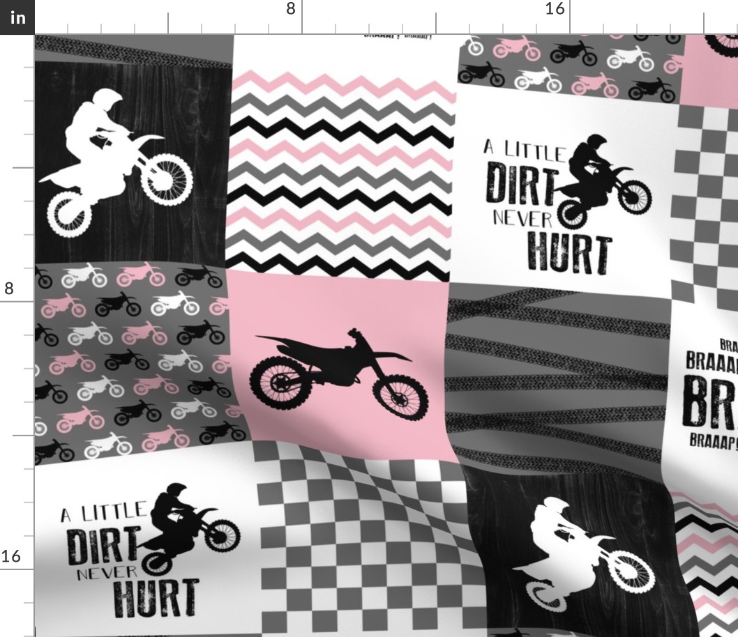Motocross//A little dirt never hurt - Pink - Wholecloth Cheater Quilt