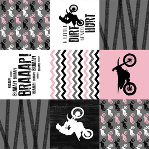 Motocross//A little dirt never hurt - Pink - wholecloth cheater quilt - rotated