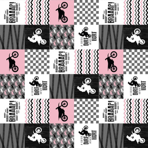 3 inch Motocross//A little dirt never hurt -Pink - Wholecloth Cheater quilt - rotated