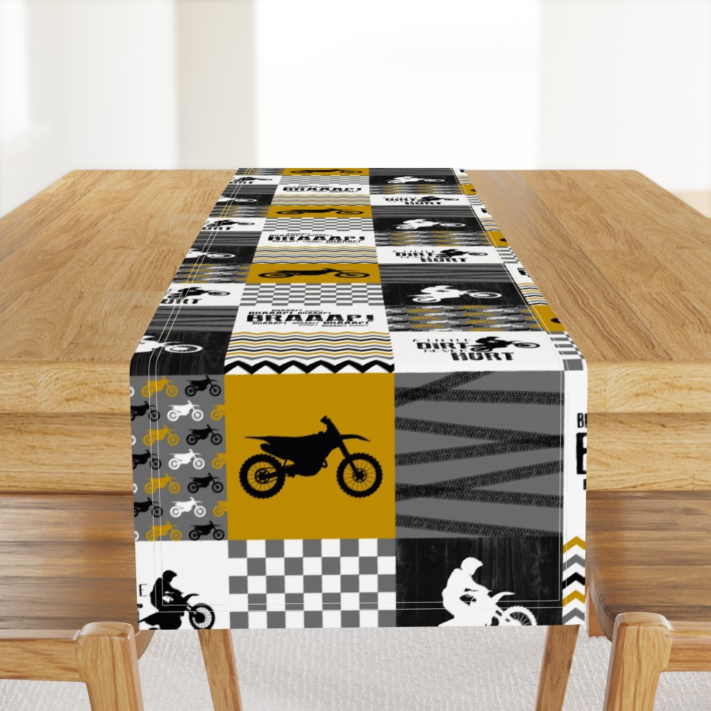 Motocross//A little dirt never hurt - Wholecloth Cheater quilt - Mustard