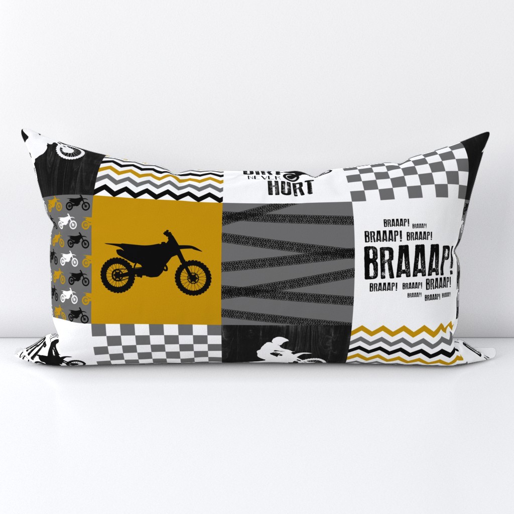 Motocross//A little dirt never hurt - Wholecloth Cheater quilt - Mustard