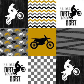 Motocross//A little dirt never hurt - Wholecloth Cheater quilt - Mustard