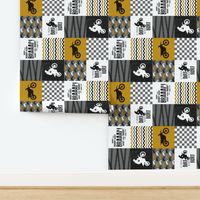 3 inch Motocross//A little dirt never hurt - mustard - Wholecloth Cheater quilt - rotated