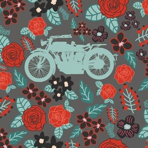 Vintage Motorcycle on Acadia & Persian Red Floral // Large