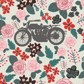 Vintage Motorcycle on Pink & Acadia Floral // Large