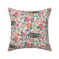 Vintage Motorcycle on Carnation & Cranberry Floral // Large