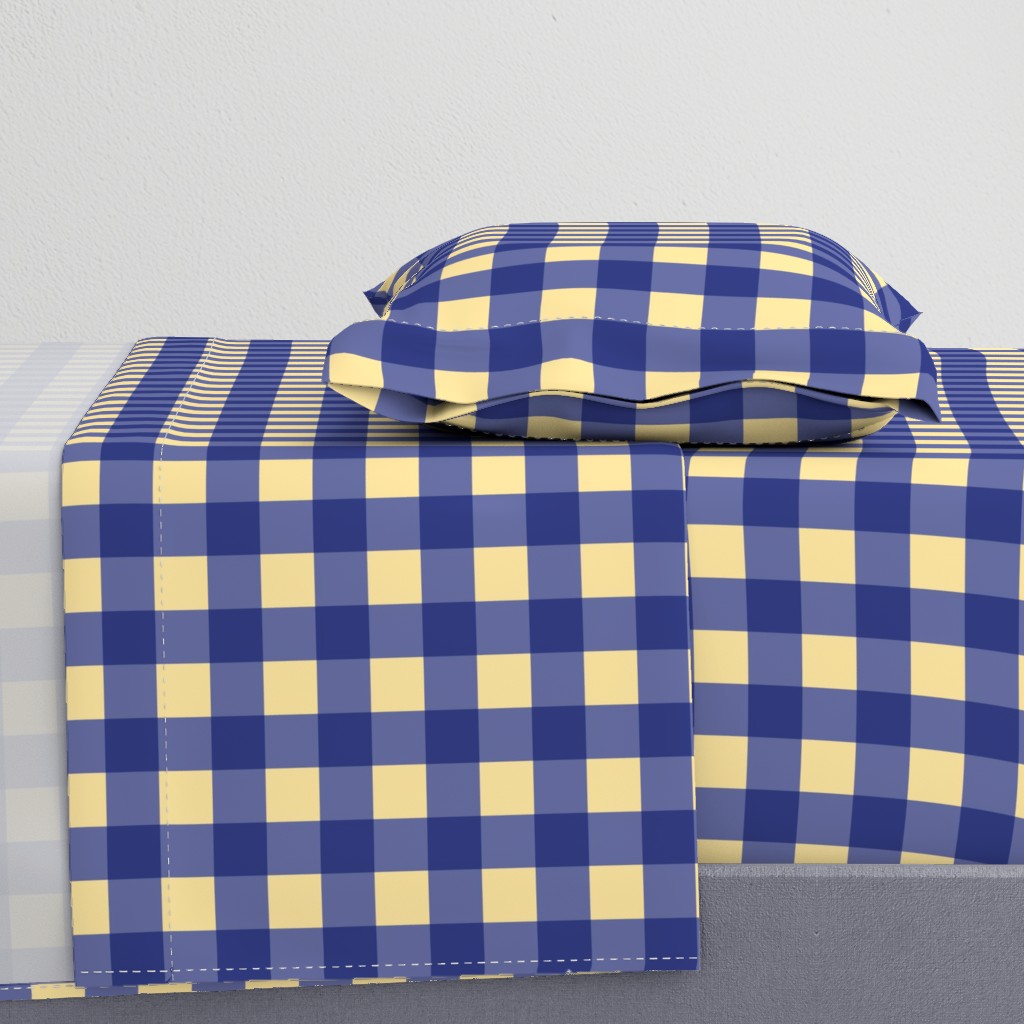 Prussian Blue + buttery-cream gingham by Su_G