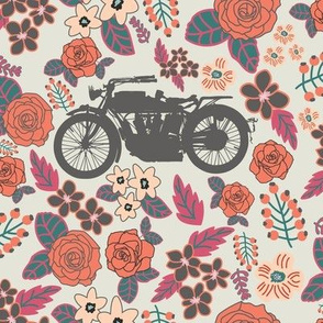 Vintage Motorcycle on Burnt Sienna & Cabaret Floral // Large