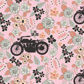 Vintage Motorcycle on Alabaster & Blush Floral // Small