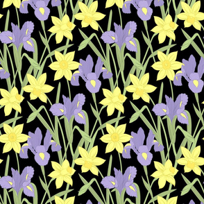Iris and daffodils at night