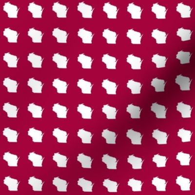 itty bitty Wisconsin silhouette - 1" white on cranberry