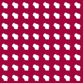 itty bitty Wisconsin silhouette - 1" white on cranberry