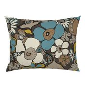 Floral Doodles in blue brown beige mustard