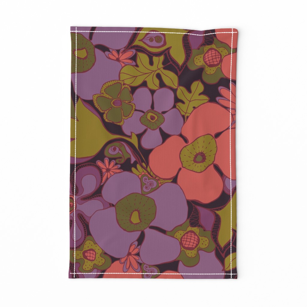 Floral Doodles in purple coral olive