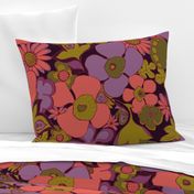 Floral Doodles in purple coral olive