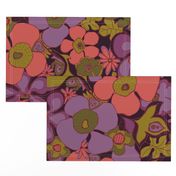 Floral Doodles in purple coral olive