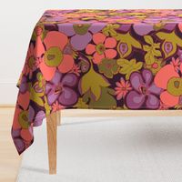 Floral Doodles in purple coral olive