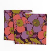 Floral Doodles in purple coral olive