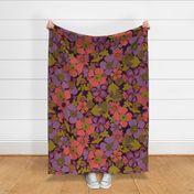 Floral Doodles in purple coral olive