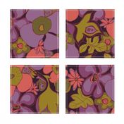 Floral Doodles in purple coral olive