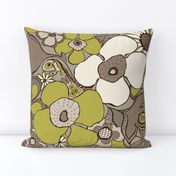 Floral Doodles in taupe beige olive