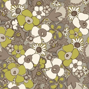 Floral Doodles in taupe beige olive