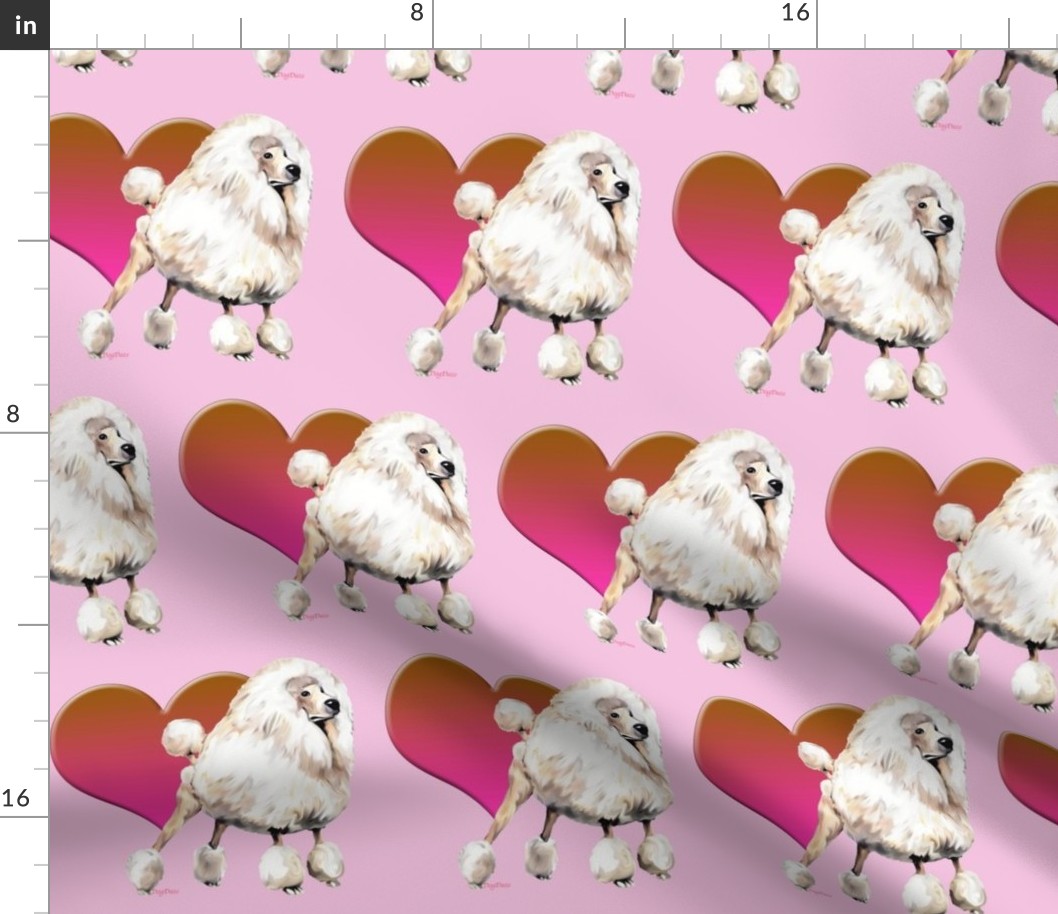 Apricot poodle and heart fabric