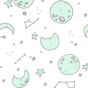 Sleepy Moons - Mint  // by Sweet Melody Designs