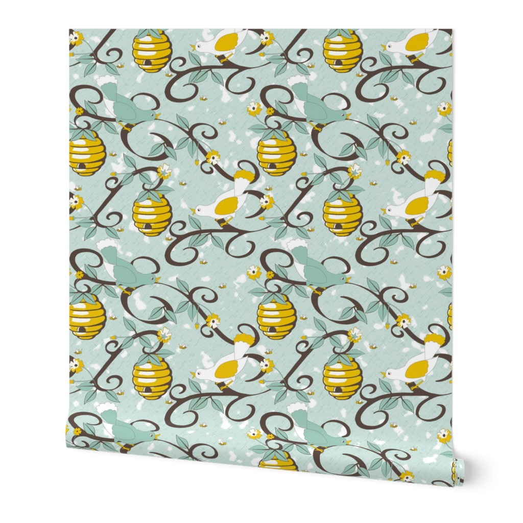 All About the Birds and the Bees - SoFt Spoonflower blue