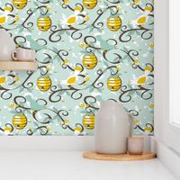 All About the Birds and the Bees - SoFt Spoonflower blue